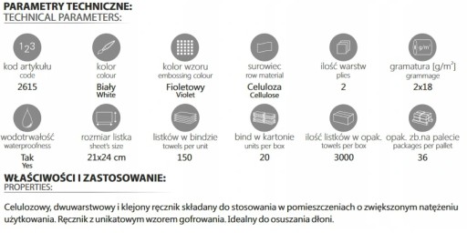 Uteráky ZZ Ellis, 2-vrstvová celulóza, 150 ks (jeden obal) biela/fialová
