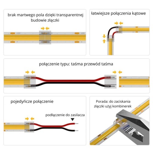 Priamy obojstranný konektor pre jednofarebné a COB 10mm 2PIN LED pásiky