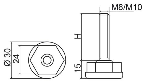 Nožička nastaviteľná fi30 - M10x30 - 4 ks.