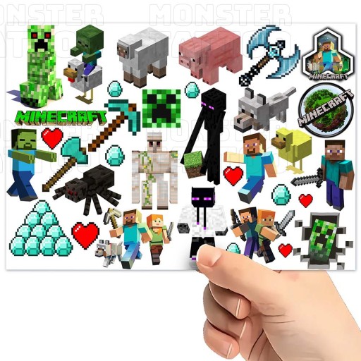 UMÝVAJÚCE DOČASNÉ TETOVANIE PRE DETSKÉ DETSKÉ MINECRAFT ORIGINÁLNE VZORKY