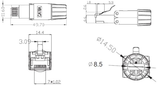 DIGITUS RJ45 FTP STP zástrčka kat.6A kat.7 kat.7A č