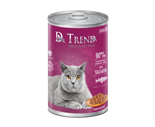 DR.TREND PREMIUM vlhké krmivo pre mačky STERILIZOVANÉ 90% mäso LOSOS 400 g