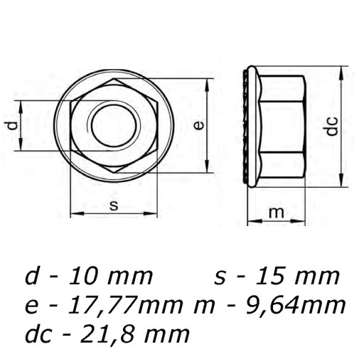 Matica z nehrdzavejúcej ocele A2 DIN 6923 M10 - 10 kusov
