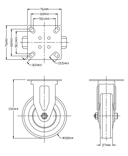 SADA PEVNÝCH KOLIES KOLESÁ KOLESÁ 100MM 80KG