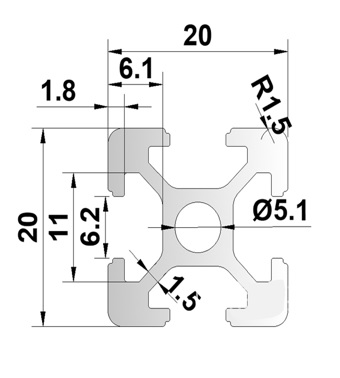 KONŠTRUKČNÝ HLINÍKOVÝ PROFIL T6 20x20 500mm