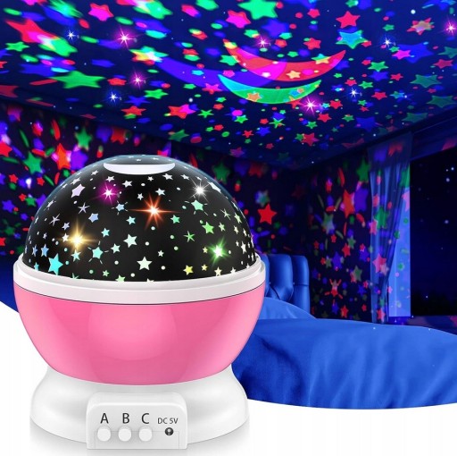ROTAČNÁ NOČNÁ LAMPA STARS PROJEKTOROVÁ LAMPA 2v1 RUŽOVÁ
