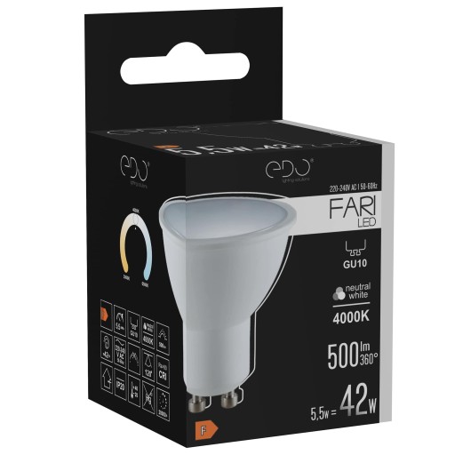GU10 LED žiarovka 5,5W 4000K neutrál 120' 500lm EDO