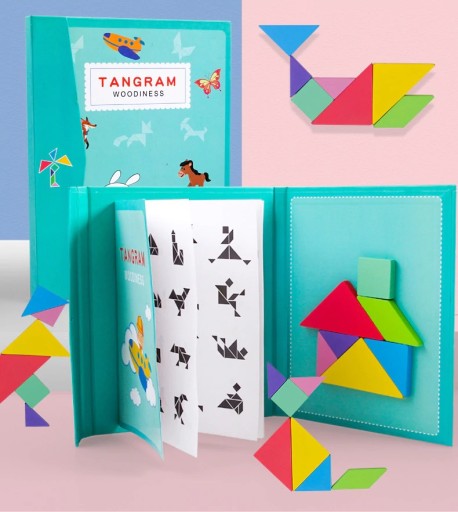 Magnetická kniha s 3D puzzle blokmi tangramu