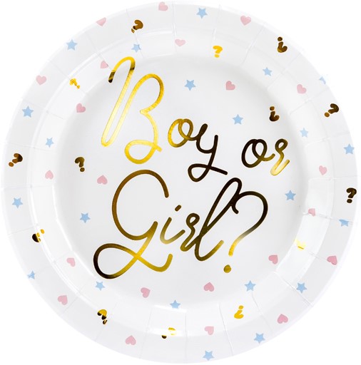 Papierové taniere pre GENDER REVEAL CHLAPEC alebo DIEVČA 23 cm 6 ks BABY SPRCHA
