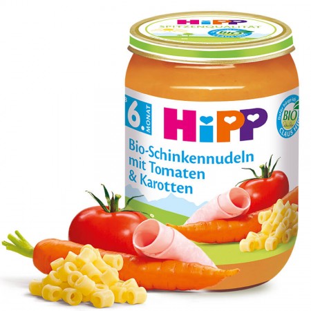 Hipp Bio Šunka Cestoviny Paradajka Mrkva 6m 190g