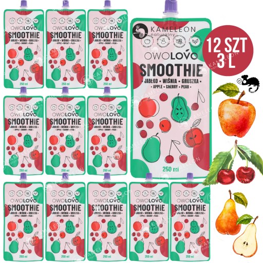 OWOLOVO SMOOTHIE ovocná pena bez cukru JABLKO VIŠŇA HRUŠKA 250 ml