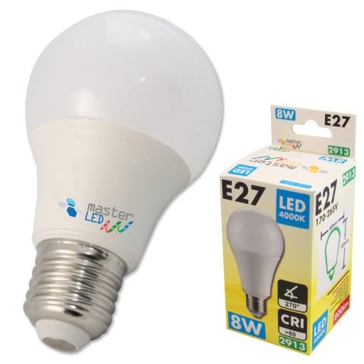E27 LED žiarovka 2835 SMD 800lm 8W guľa A60 230V Neutral Biela