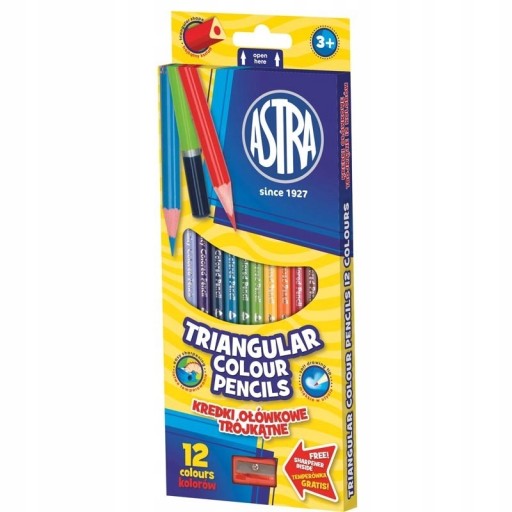 Astra Trojuholníkové ceruzkové pastelky 12 farieb + temper.