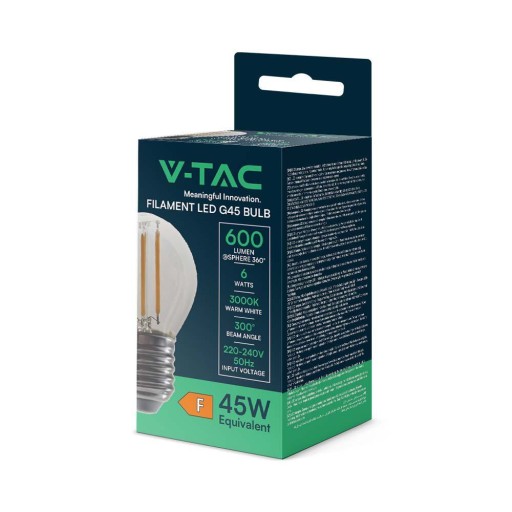 V-TAC LED žiarovka 6W Filament E27 Ball G45 VT-2366 3000K 600lm