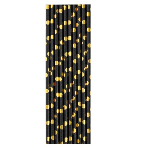 Papierové slamky BLACK GOLD DOTS