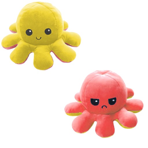Maskot Octopussy 2v1, obojstranný plyš, plyšová hračka, medvedík so smajlíkom
