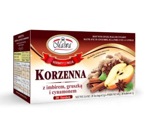 Korenený čaj so zázvorom, hruškou, škoricou, Malwa
