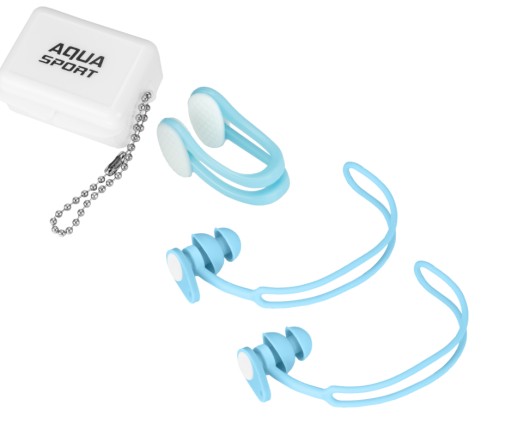 Plavecké štuple do uší silikónový klip na nos s puzdrom modrý