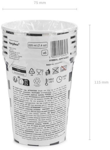 RACING papierové poháre ŠACHOVNICA NA NARODENINY 220 ml 6 ks
