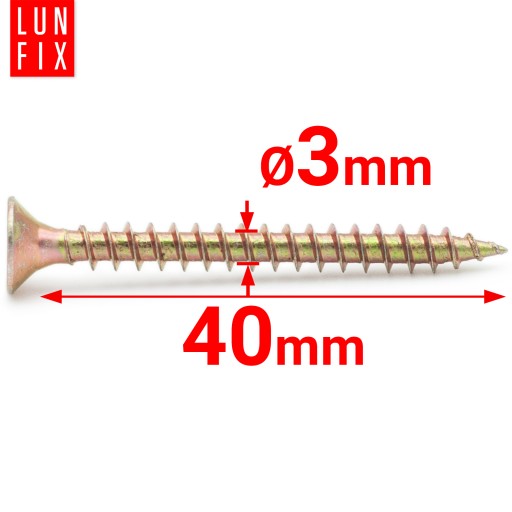 Skrutky do dreva kalené 3x40mm, zápustná hlava, pozinkované, 500 ks.