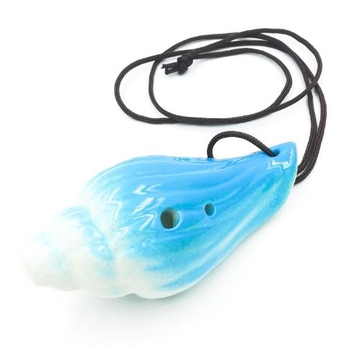 mini OCARINA keramická SHELL modrá, 6 otvorov, noty