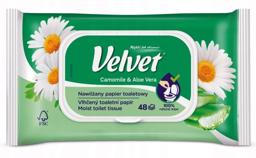 Vlhčený toaletný papier VELVET Harmanček a Aloe