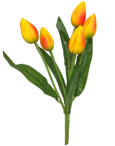 TULIPÁNOVÁ KYTICA Z PENOVÝCH TULIPANOV X5 ŽLTÉ UMELÉ TULIPANY V KYTICI