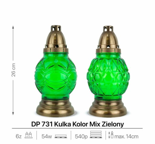 Guľová sviečka 26 cm Zelená DP731 Sklenená sviečka s vymeniteľnou vložkou