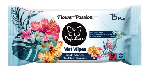 PAPILION FLOWER PASSION Vlhčené obrúsky, KVETOVÁ VÔŇA, 15 ks