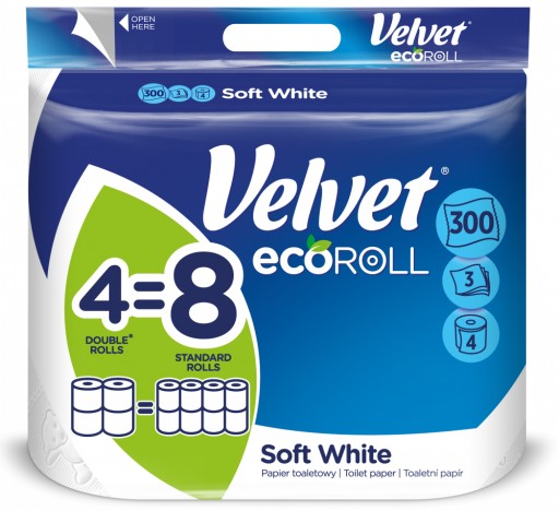 Zamatový toaletný papier EcoROLL White 4 rolky