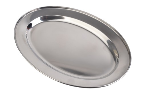 Malý oceľový oválny podnos na občerstvenie servírovací tanier Studený tanier 25 cm