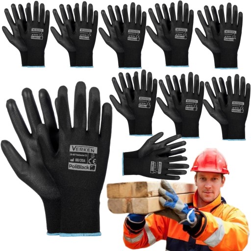 10x rukavice Silné pracovné rukavice PoliBlack 9