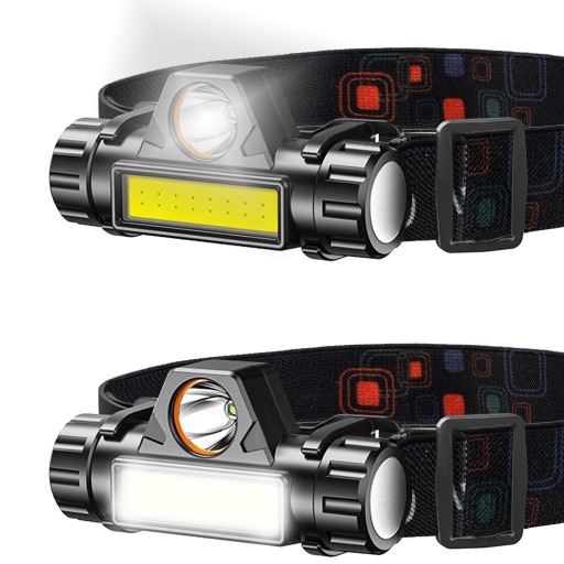 Výkonná COB LED čelovka 4v1 USB čelovka