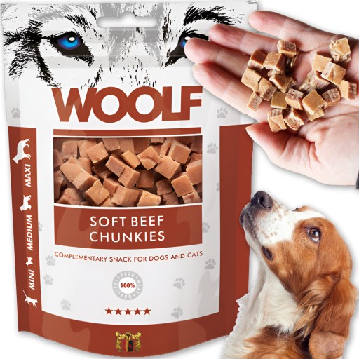 MUŽINKY Woolf Hovädzie kocky 100 g trenažér na tréning štvorcov