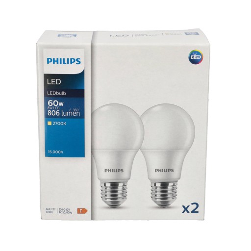 2x E27 A60 LED žiarovka 8W 2700K 806lm PHILIPS