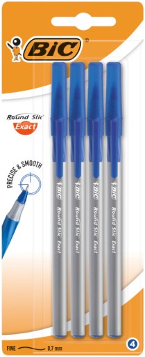 Modré guľôčkové pero BIC Round Stic Exact, 4 kusy
