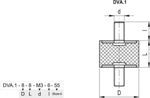 Vibroizolátor DVA.1-25-20-M6-18-55 - čapy so závitom