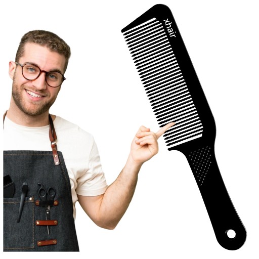 Hrebeň na strihanie pánskych vlasov s vrúbkovanou Barber's rukoväťou s vlnkou