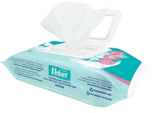 VELVET INTIMA 2V1 VLHČENÝ TOALETNÝ PAPIER Utierky na INTÍMNU HYGIENU