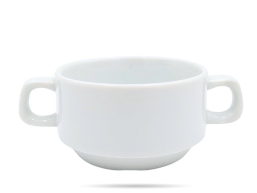 Biely džbán na bujón, 300 ml, s rúčkami, stohovateľný PORCELANA BOGUCICE