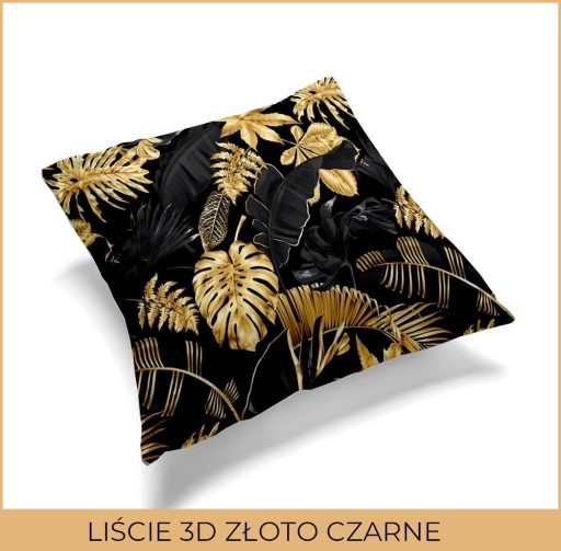 Obliečka na vankúš Jasiek 40x40cm, 100% bavlna Leaves 3D zlato čierna