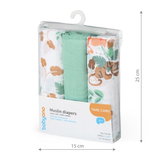 Babyono 348/12 MUSLIN PIAPERS mušelínová plienka 3KS ZELENÁ