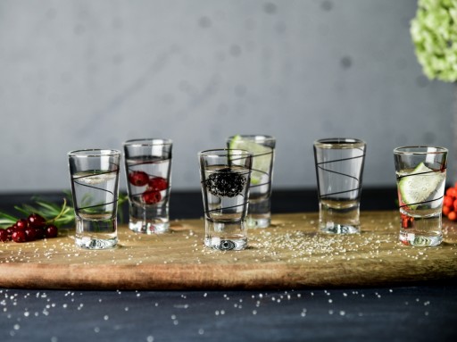 POHÁRE NA VODKU 6 ks X 25ml Špirála čierna SET