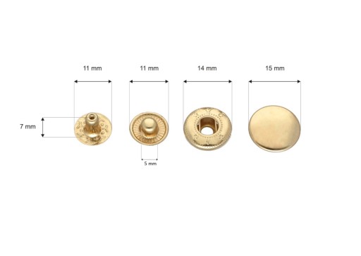 Stláčacie gombíky ALFA, kovové patentky 15 mm, zlaté 10 ks