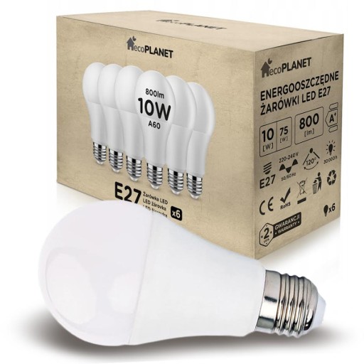 10x E27 A60 LED žiarovka 10W 800lm ecoPLANET COLORS