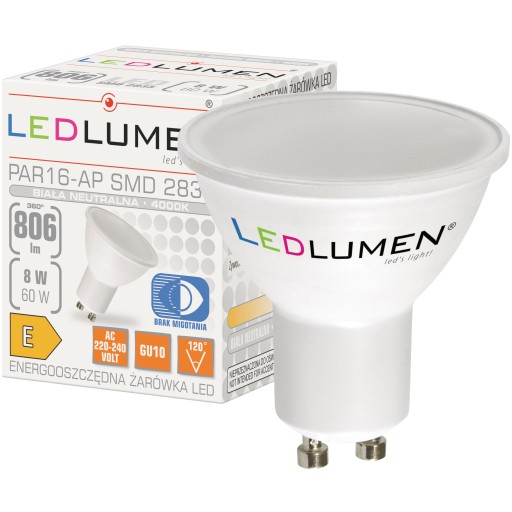 GU10 LED žiarovka 8W=60W SMD 806lm 120° Úspora energie Bez blikania 4000K