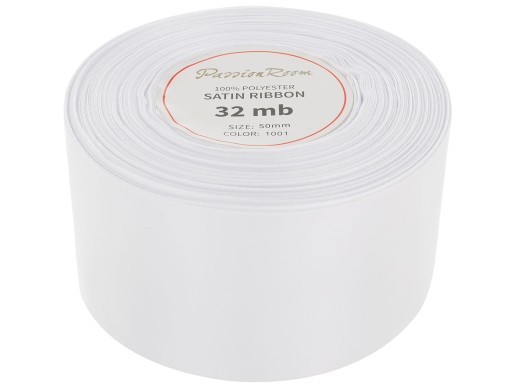 Ozdobná saténová stuha, hostie, svadobná, 50mm, 32mb, biela