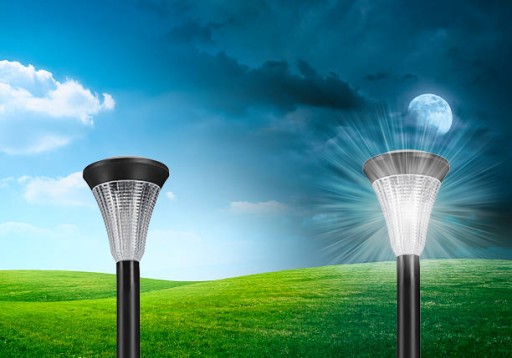 Solárna záhradná lampa, LED stĺp, čierna, do záhrady, studená farba