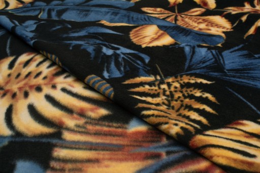 DTY PRINTED FLEECE, vzor Monstera, Modrá 1/2 MB