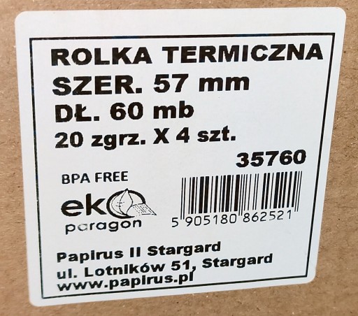 Termo rolka 57x60 pokladňa 57mm 60mb 4 ks
